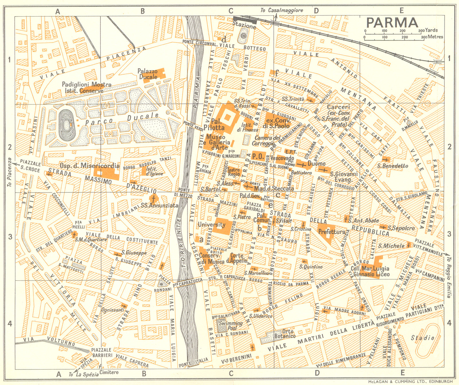 PARMA town/city plan. Italy 1960 old vintage map chart