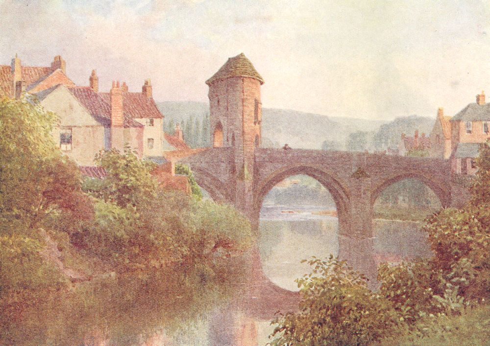 WALES. The Monnow, Old bridge, Monmouth 1908 antique vintage print picture