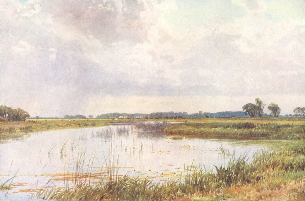 Associate Product HUNTINGDONSHIRE. The Ouse, near Holywell, Huntingdonshire 1908 old print