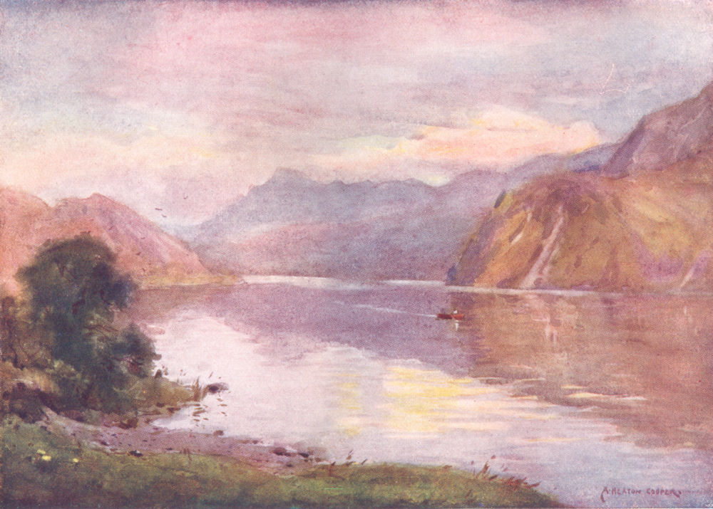 CUMBRIA. Lake district. Ennerdale Lake at sunset 1908 old antique print