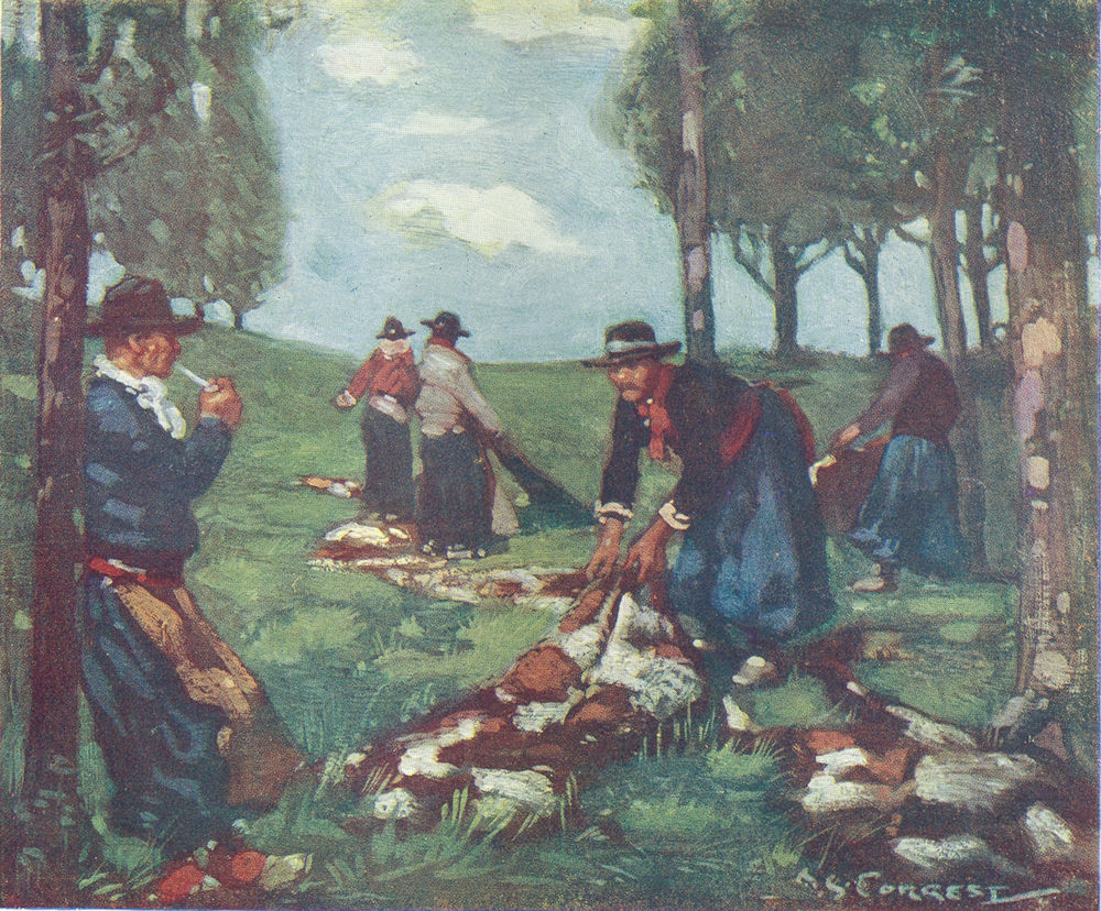 ARGENTINA. Gauchos spreading hides in Argentina 1908 old antique print picture