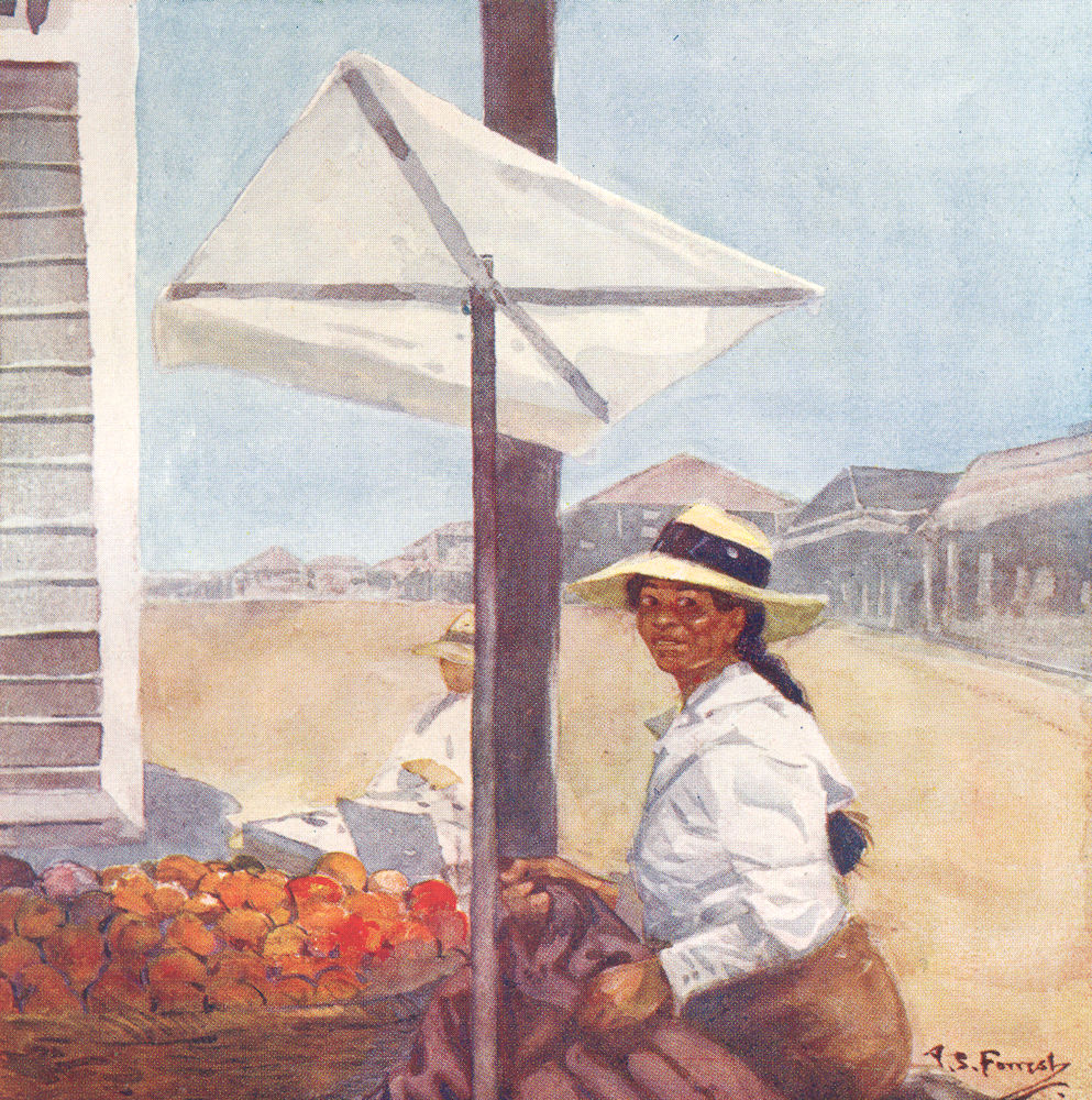 Associate Product PERU. A fruit stall in Mollendo, Peru 1908 old antique vintage print picture