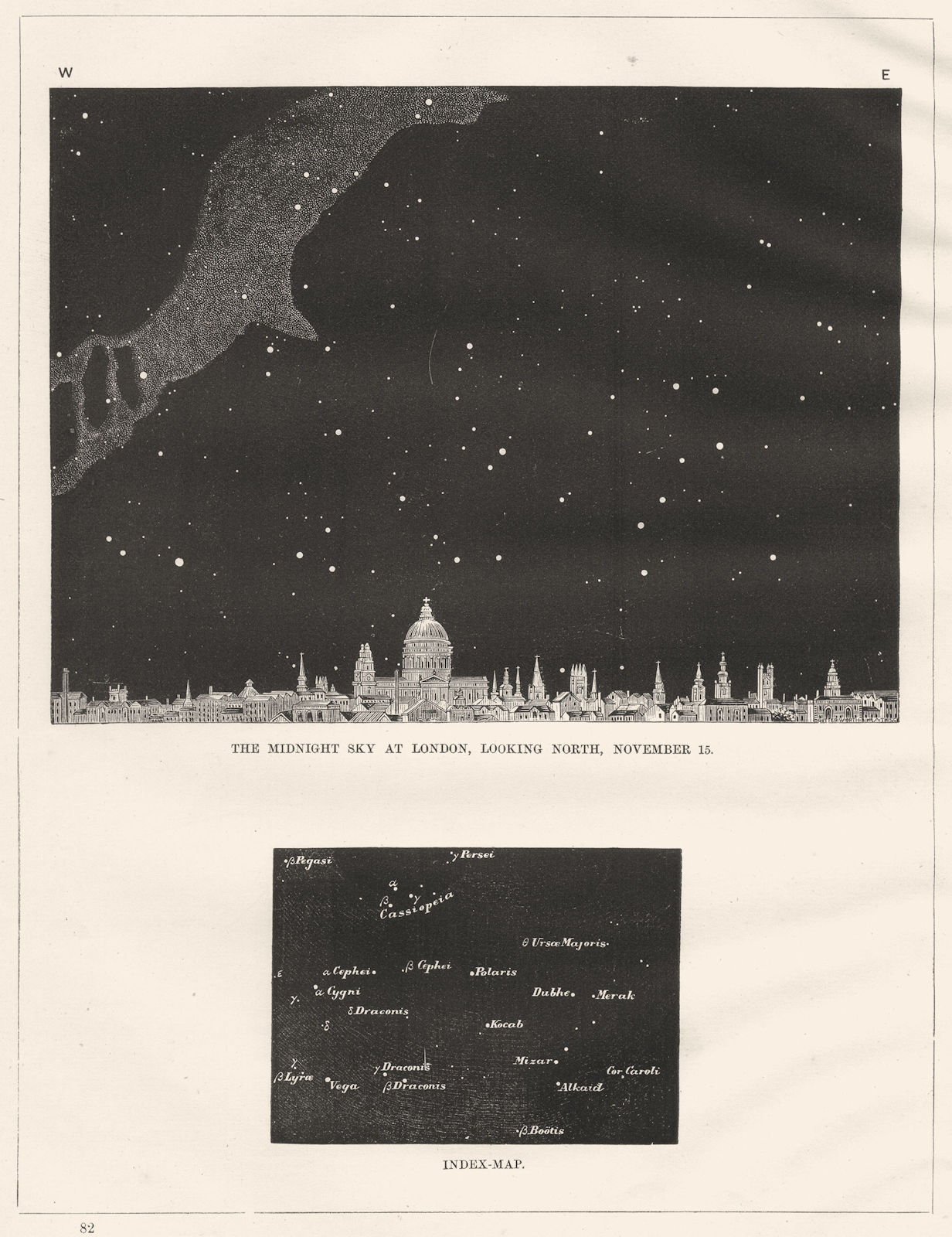 The Midnight Sky at London. Looking North, November 15. St Paul's 1869 print