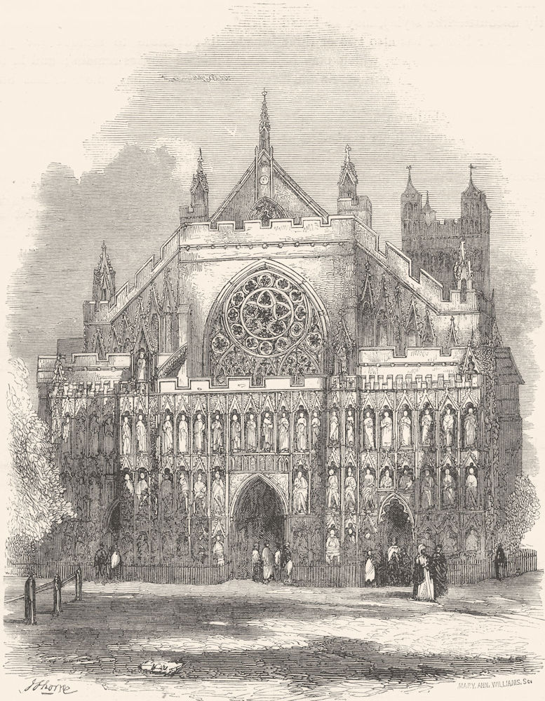 Associate Product DEVON. West front of Exeter Cathedral 1850 old antique vintage print picture