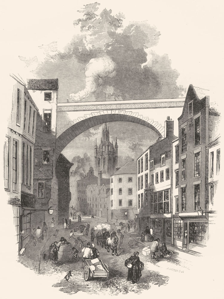 NORTHUMBERLAND. Newcastle. Viaduct, at the end of Dean Street 1850 old print