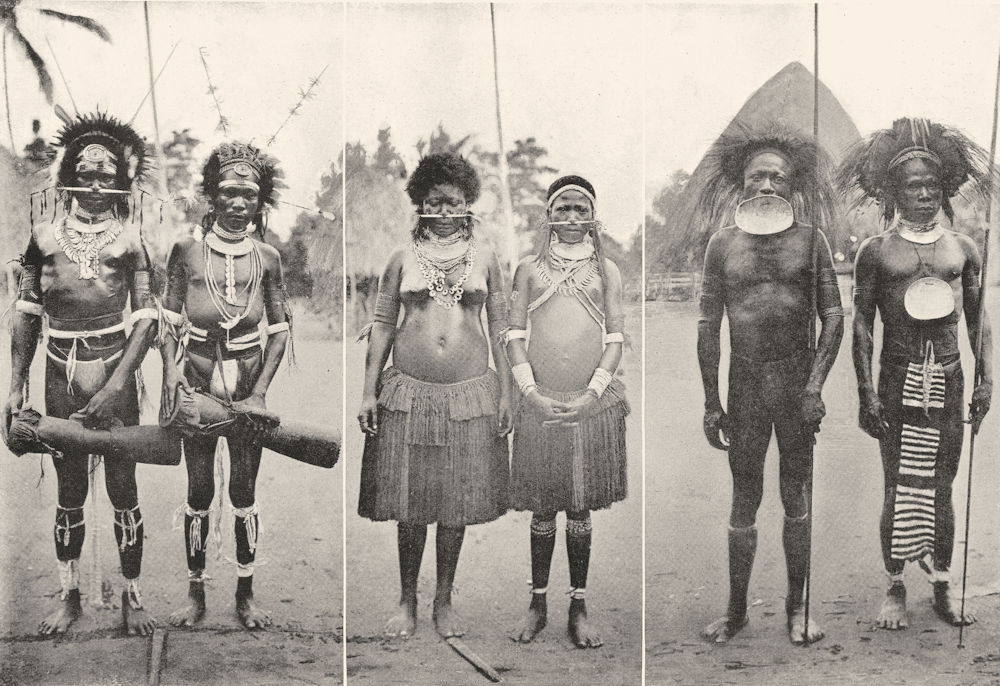 Associate Product NEW GUINEA. Mekeo decorated for a ceremonial dance; war costume Cassowary 1900