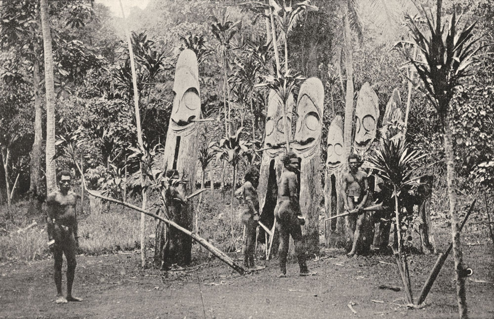 MELANESIA. Melanesia. New, Hebrides Sacred Drums;  1900 old antique print
