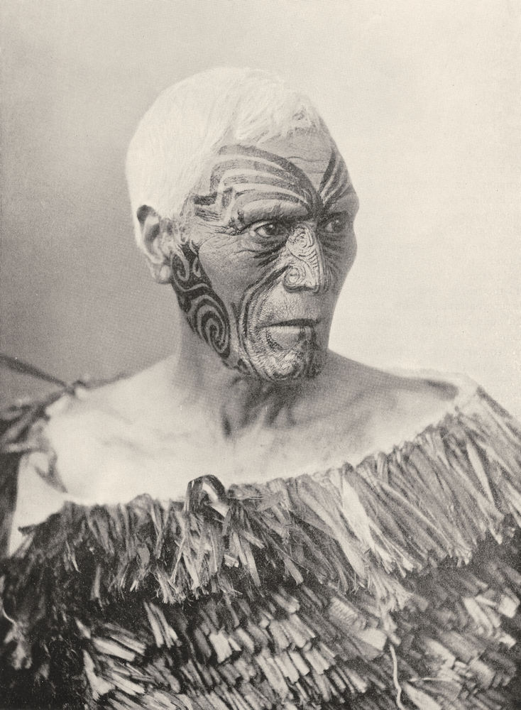 POLYNESIA. Polynesia. A Maori chief of the old school; Face tattoo 1900 print