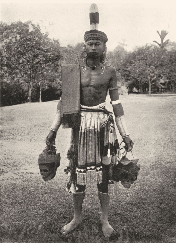 BORNEO. Borneo. Dayak man in Gala costume; feast of Gawai Autu 1900 old print