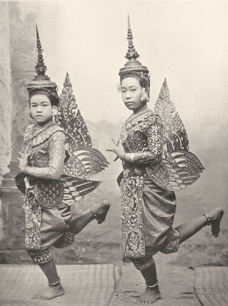 THAILAND. Thailand. Thai Ballet-dancers;  1900 old antique print picture