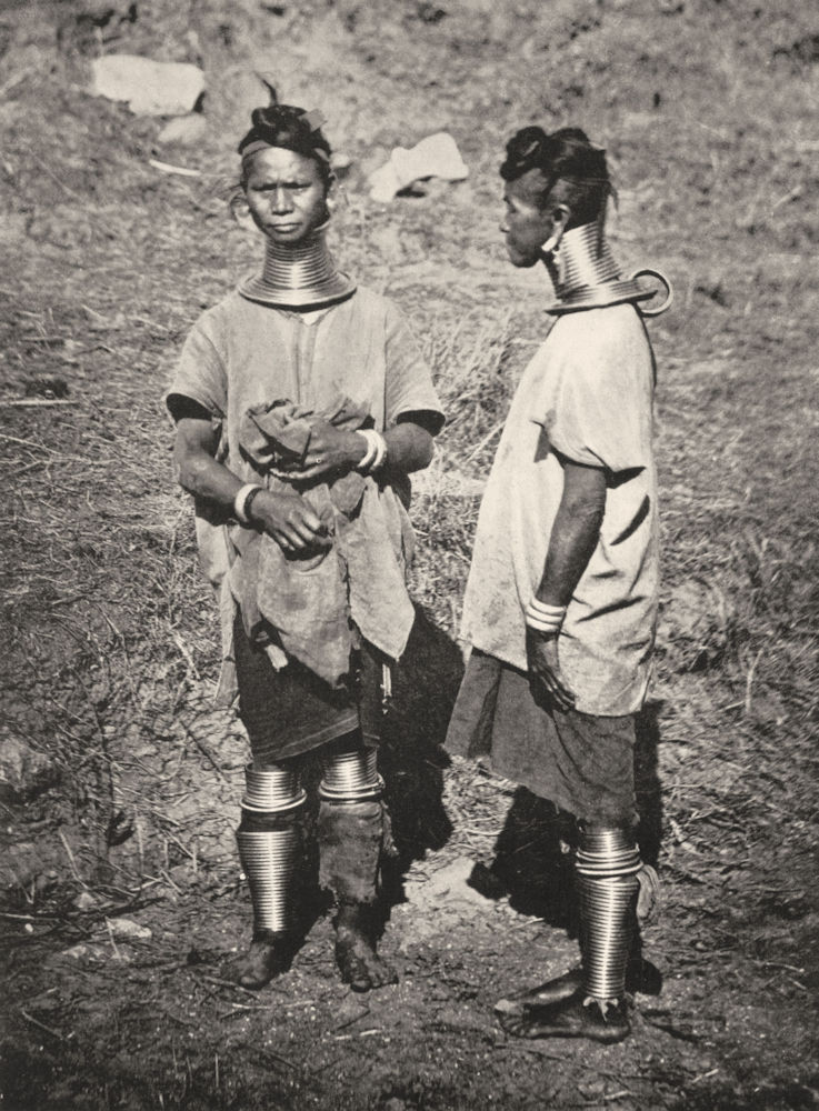 BURMA. Burma. Padaung women; neck-rings 1900 old antique vintage print picture