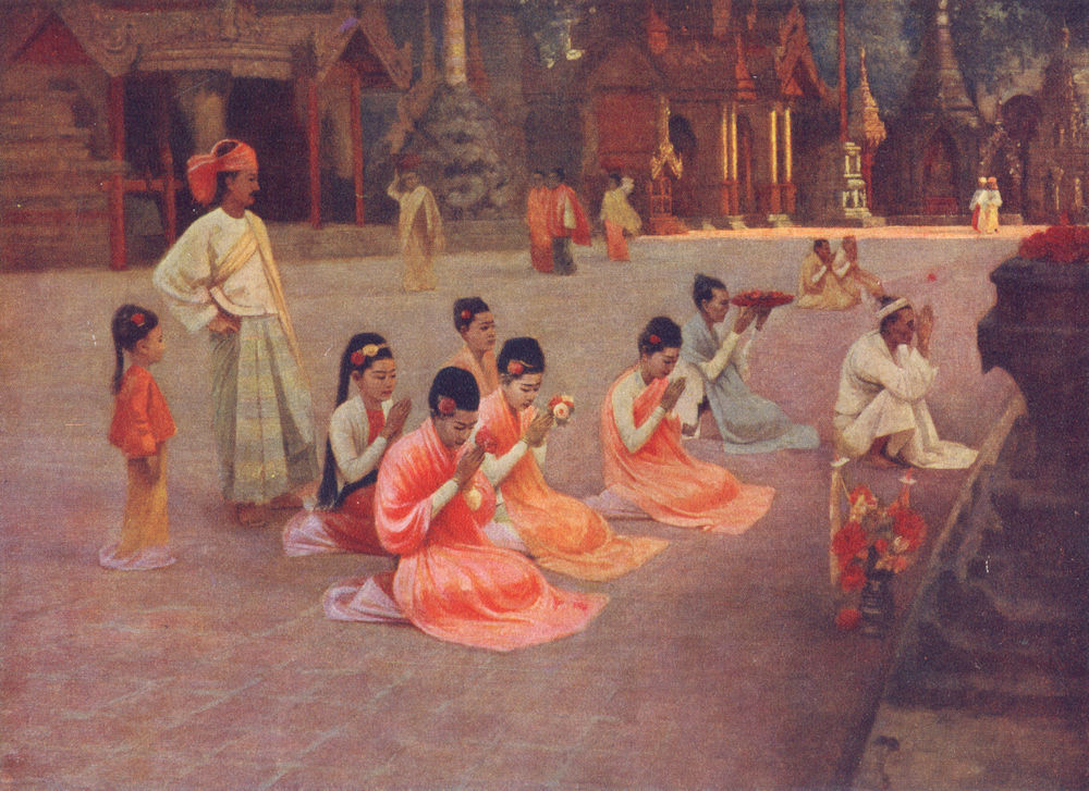 ANDAMAN NICOBAR ISLANDS. &. Worship at Pagoda;  1900 old antique print picture