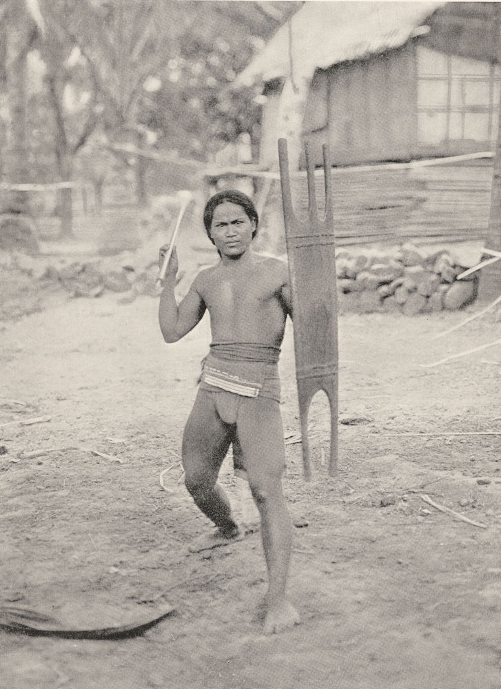 PHILIPPINES. A Tinguian warrior;  1900 old antique vintage print picture