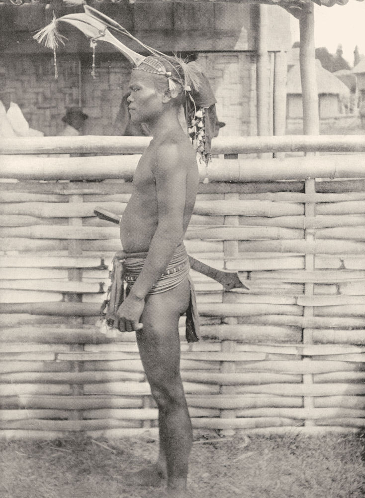 PHILIPPINES. An Ilongot warrior of Northern Luzon;  1900 old antique print