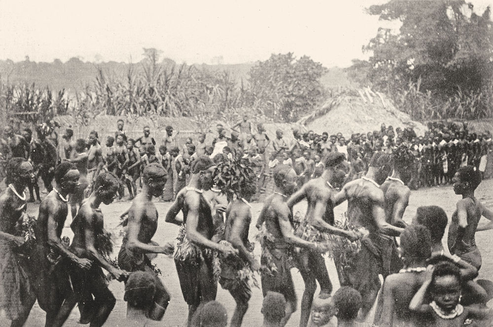 CONGO. A Funeral dance, Bopoto; sugarcane-wine 1900 old antique print picture