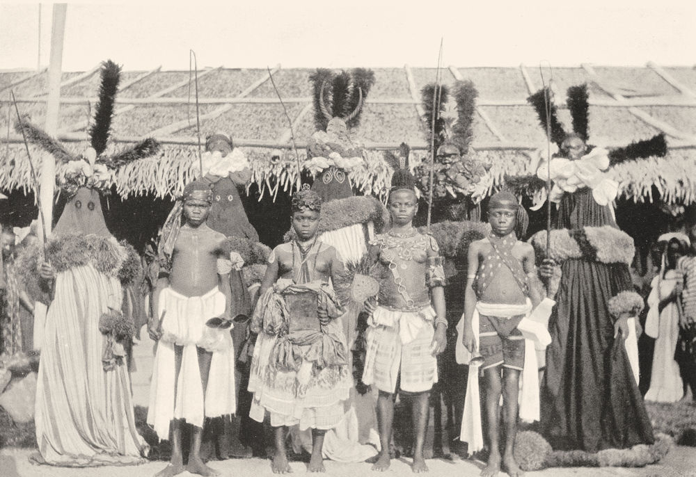 NIGERIA. Juju Images, with Attendants; Southern Nigeria (egugu)  1900 print