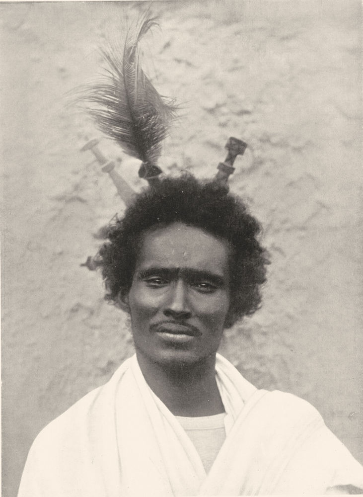 SOMALIA. Somaliland. An Esa Somali wearing combs;  1900 old antique print