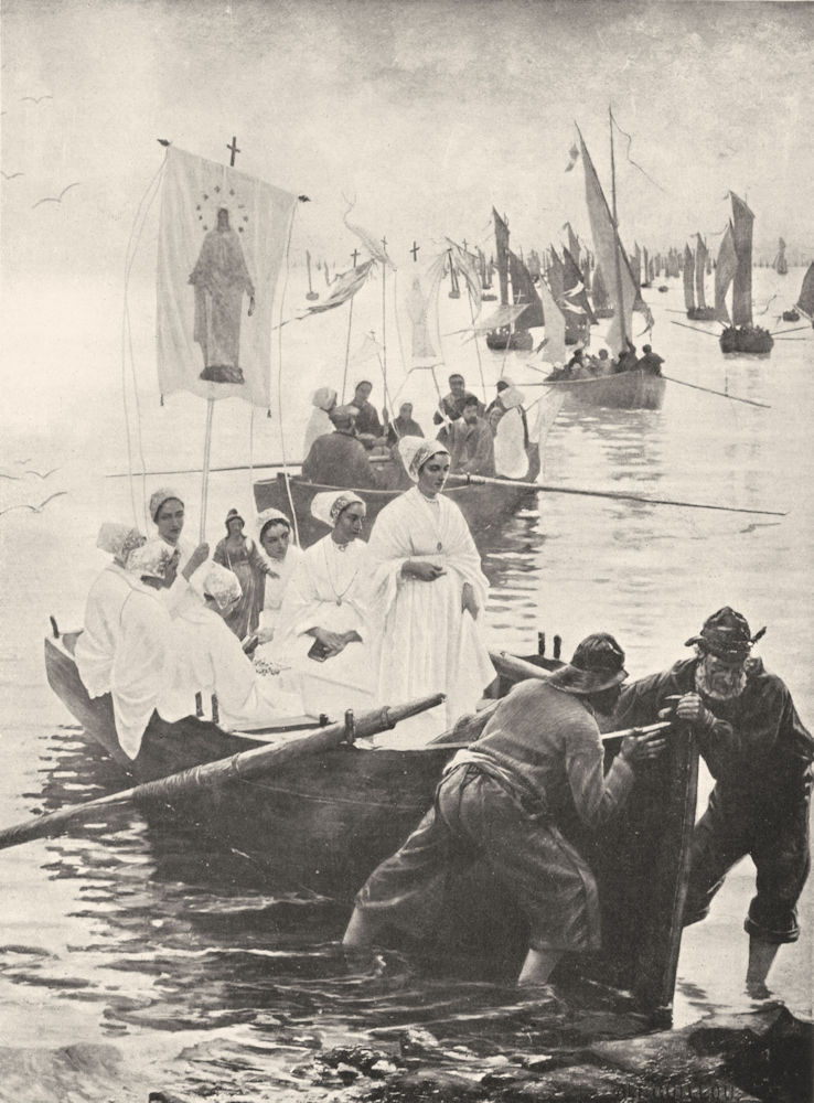 Associate Product FRANCE. The Pardon of St Anne; Brittany. Pilgrims come by sea. Boats 1900