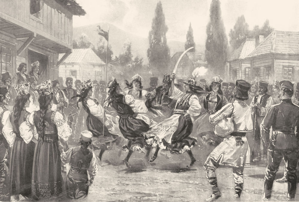 Associate Product SERBIA. Balkan Peninsula. Sword dance in; Kollo (circle)  1900 old print