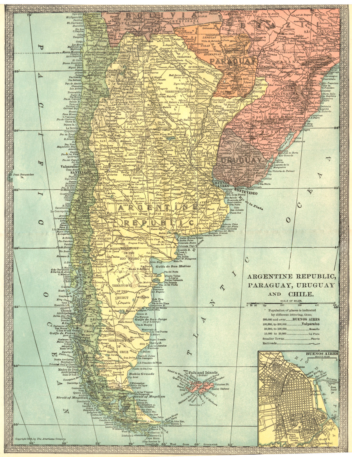 Associate Product ARGENTINE REPUBLIC. Argentina Paraguay Uruguay Chile. Buenos Aires 1907 map
