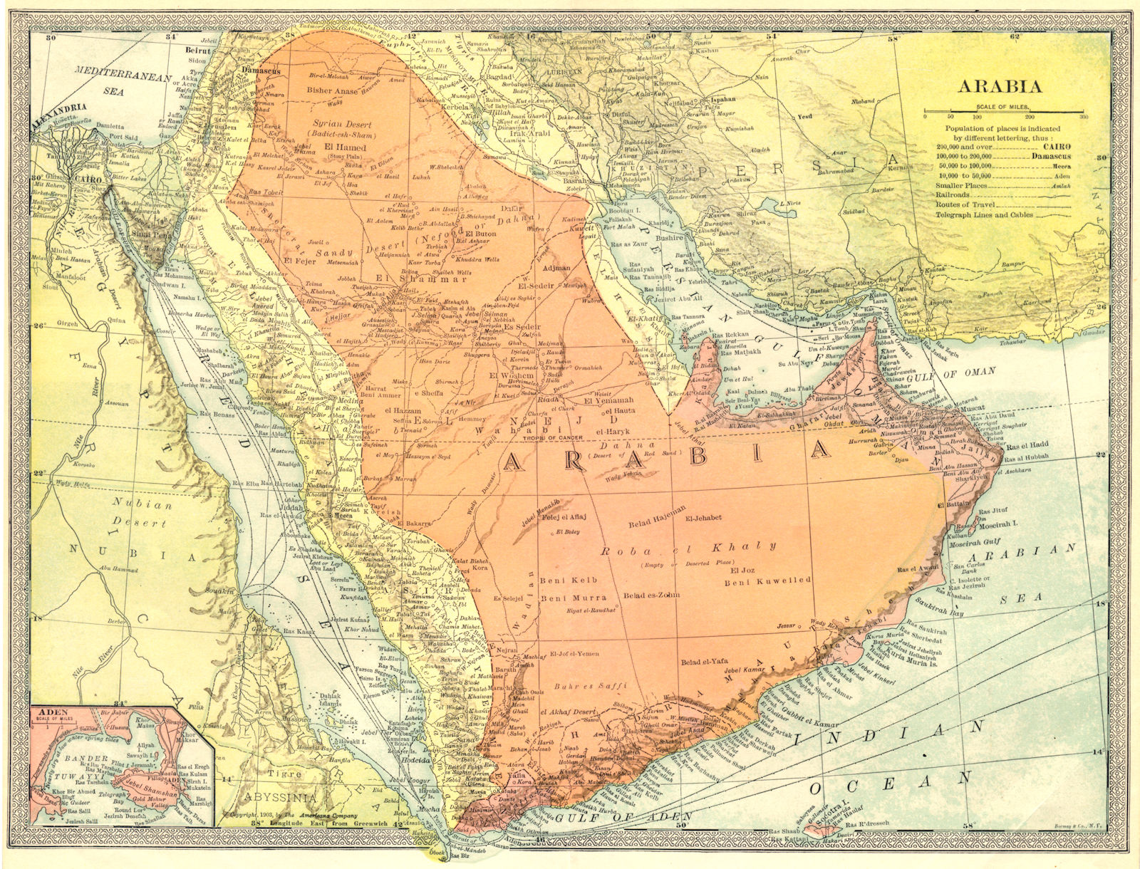 ARABIA. Ottoman Hejaz/Hassa. Debay (Dubai) Abu Thabi (Abu Dhabi). Aden 1907 map