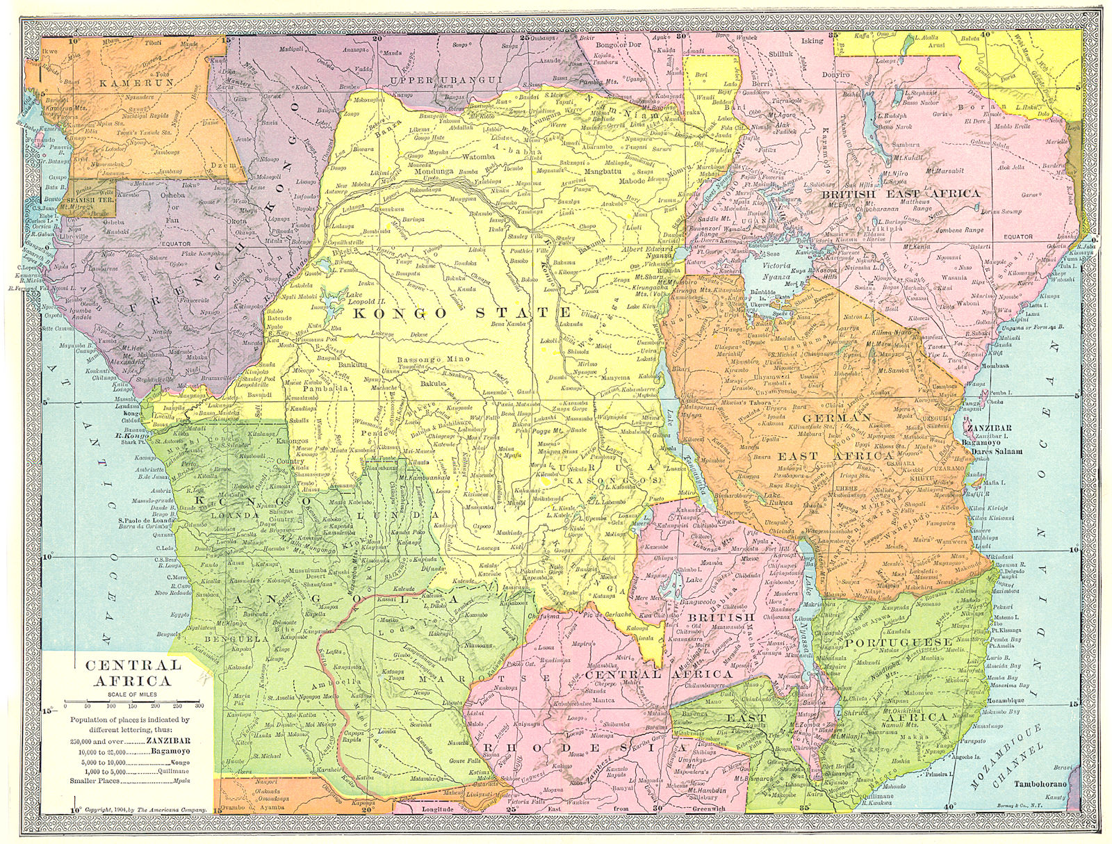 CENTRAL AFRICA. Kongo. British & German East Africa. Kenya Tanzania 1907 map