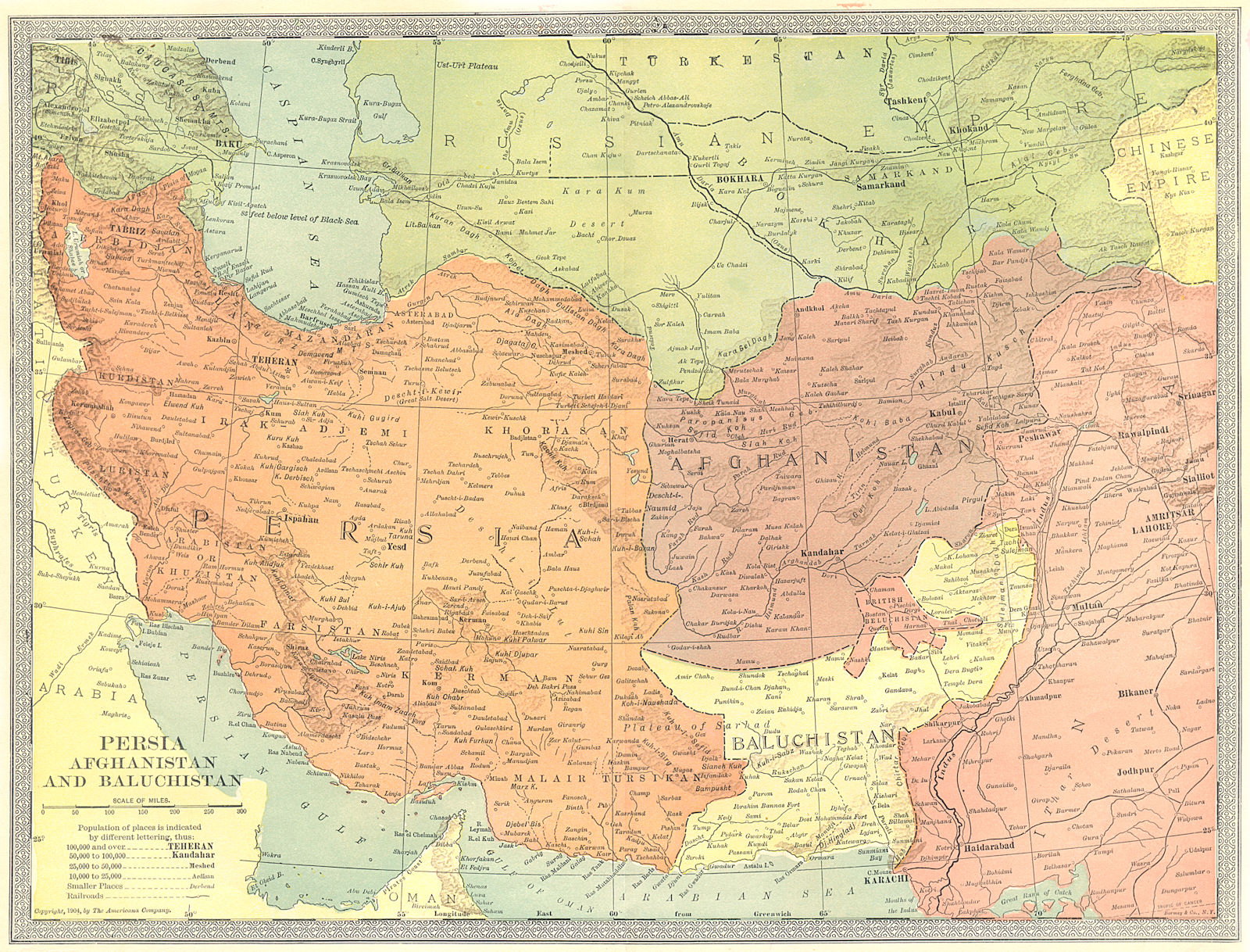 Associate Product SOUTHWEST ASIA. Persia Afghanistan & Baluchistan. Pakistan Iran 1907 old map