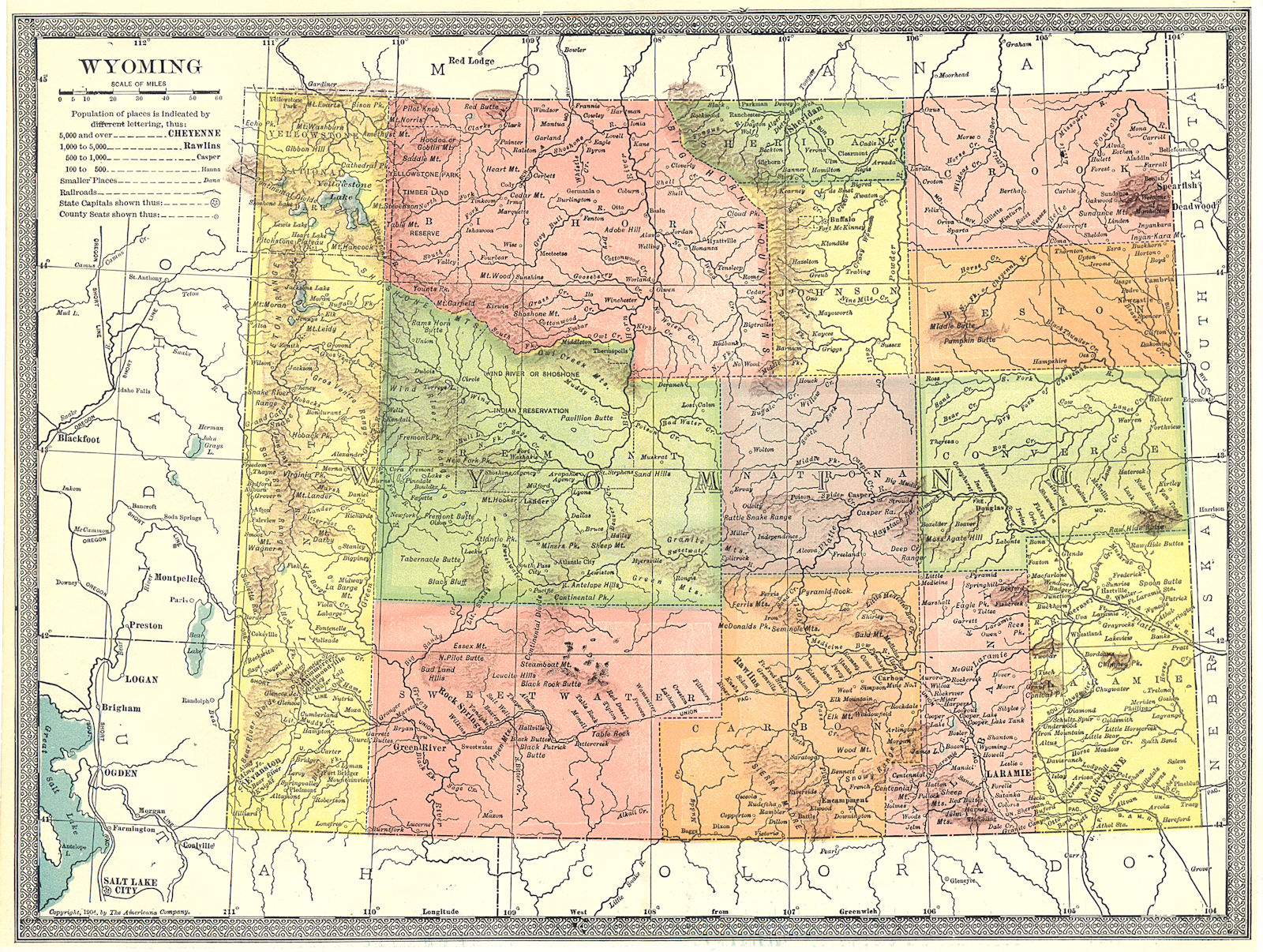 Associate Product WYOMING state map. Counties 1907 old antique vintage plan chart