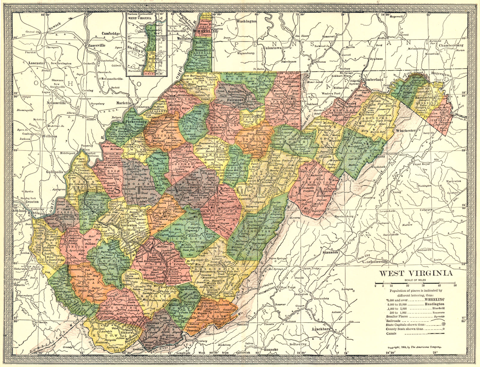 Associate Product WEST VIRGINIA state map. Counties 1907 old antique vintage plan chart