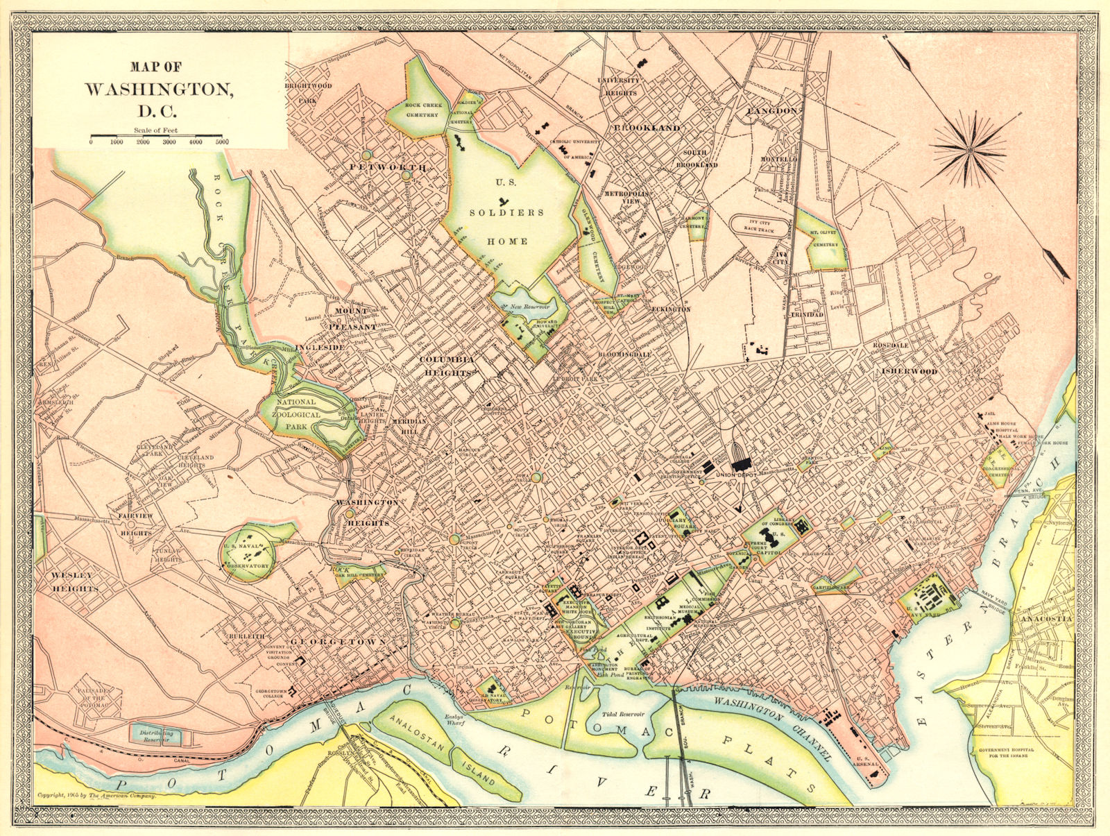 WASHINGTON D.C. town/city plan. District of Columbia 1907 old antique map