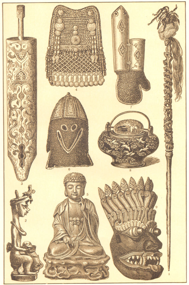 Associate Product ASIATIC ART.Fetich Nias;Aino Shuttle;Bashkir;Buddha;Japan Kettle;Singhalese 1907