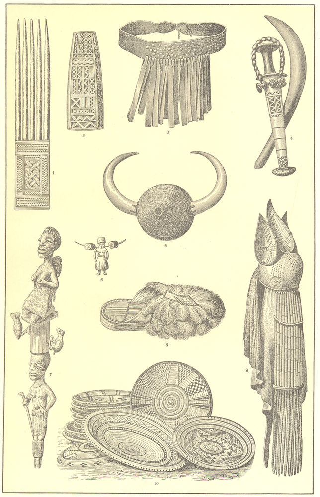 AFRICAN ART. Horn Comb;Girdle;Head Ornament;Fetich;Sandal;-dress;Basketry 1907