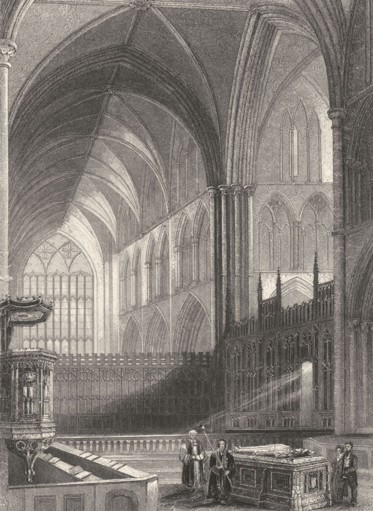 Associate Product WORCESTERSHIRE. Worcester Cathedral, the Choir c1842 old antique print picture