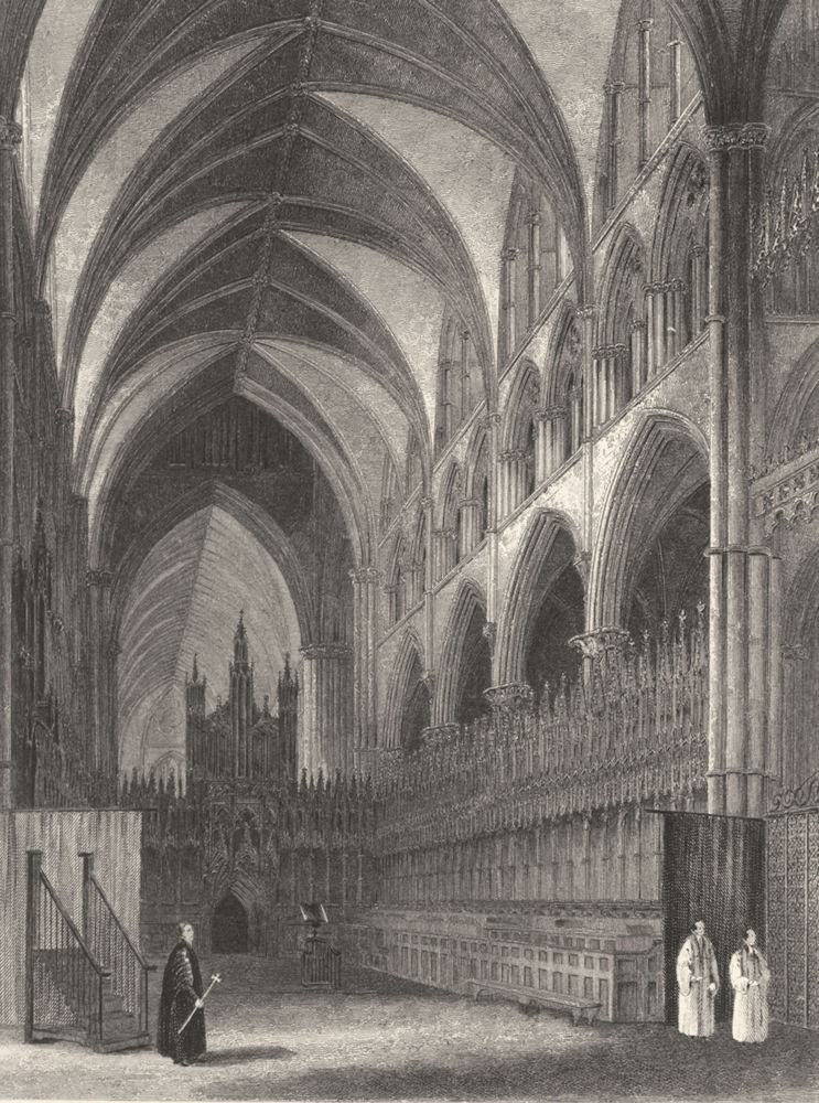 Associate Product LINCOLNSHIRE. Lincoln Cathedral, Choir looking west c1842 old antique print