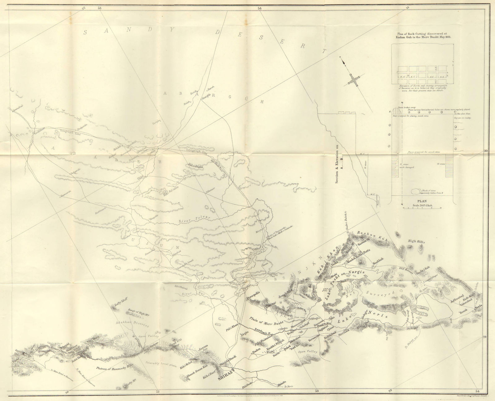 Associate Product IRAN. SW Routes survey 1881-82 West sheet; Qadamgah Merv dusht. RGS map 1883
