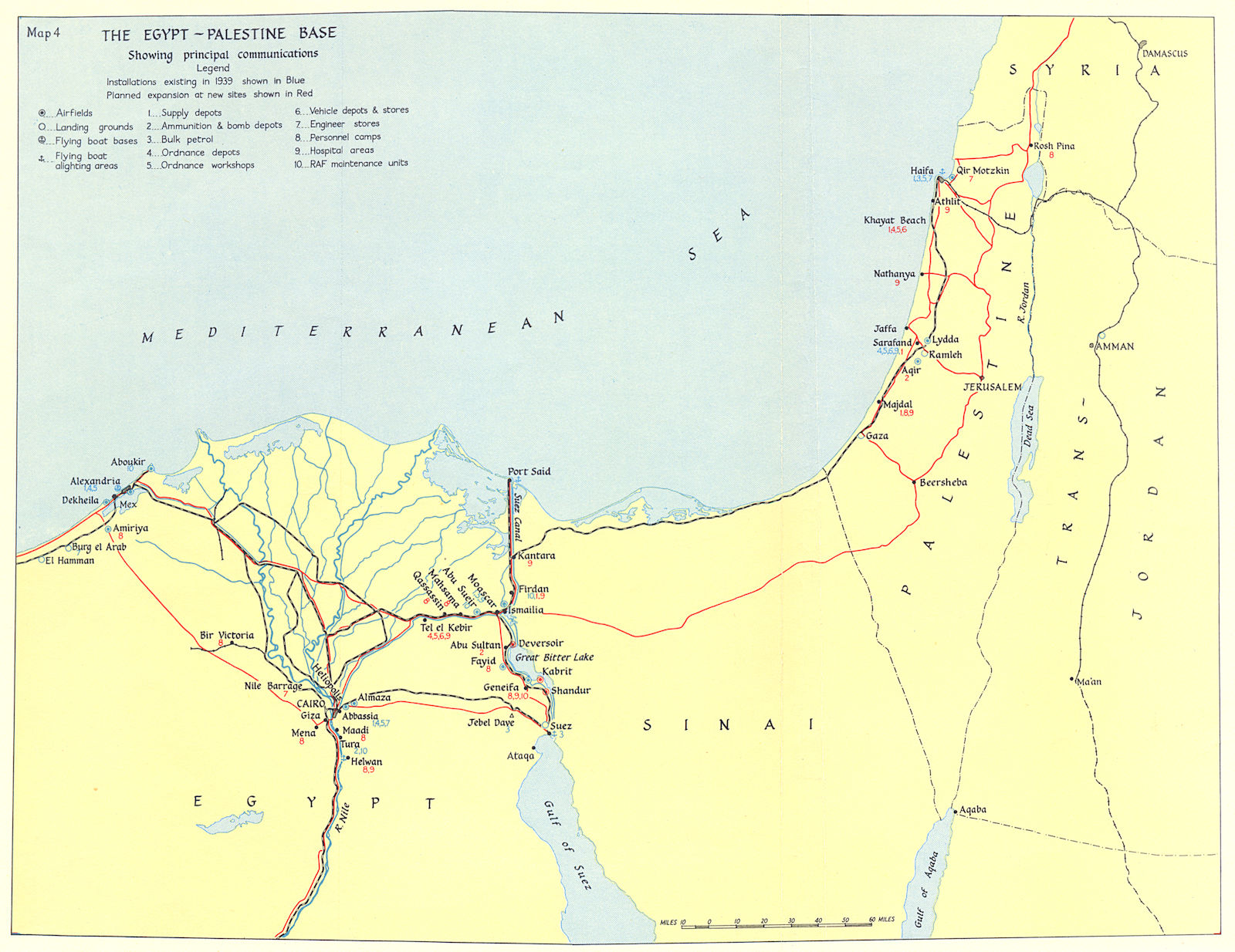 Associate Product SECOND WORLD WAR. Egypt-Palestine base 1940. Communications Logistics 1954 map