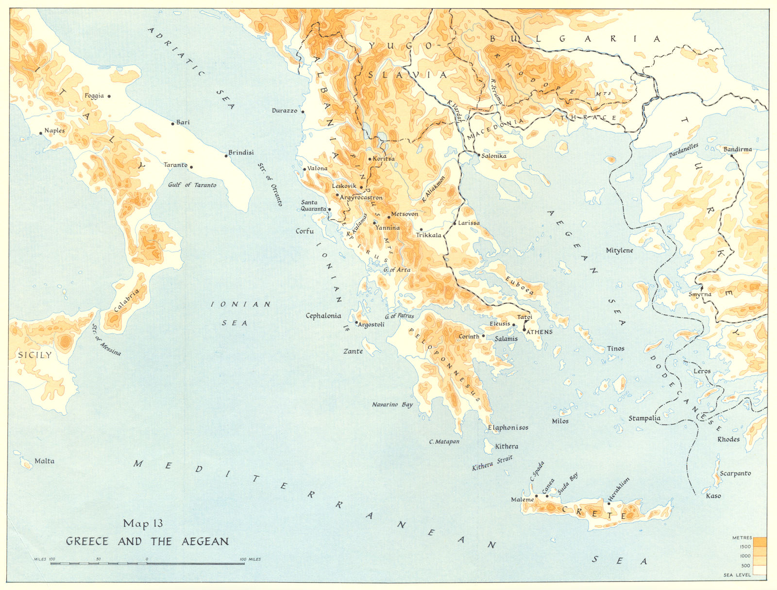 Associate Product Italian Campaign in Greece. Greco-Italian War Theatre 1940 WW2. Aegean 1954 map