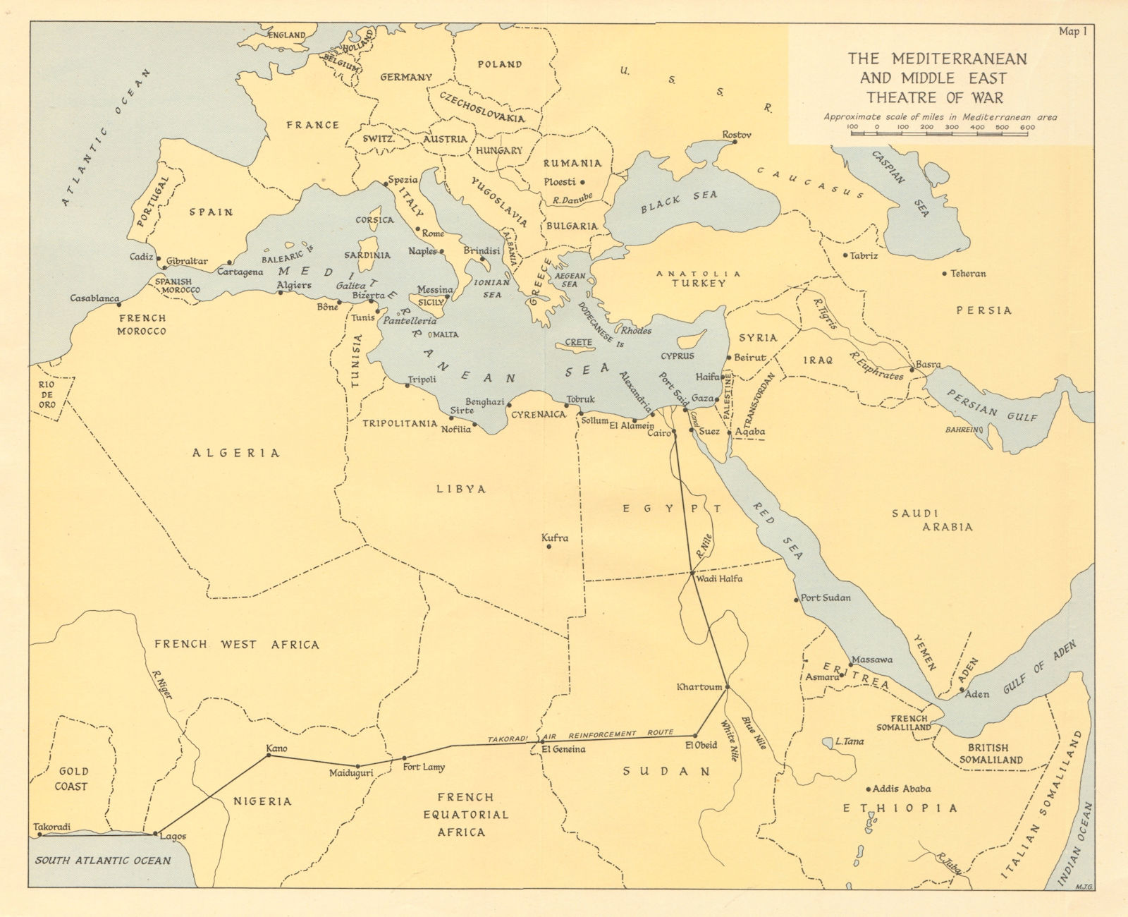 Associate Product WORLD WAR 2. Mediterranean & Middle East Theatre. Takoradi air route 1960 map