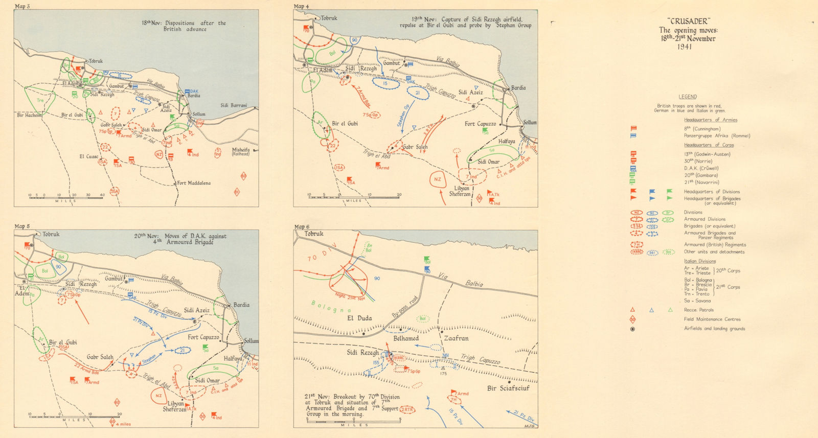 Operation Crusader 18-21 November 1941. Libya. World War 2. Sidi Razegh 1960 map