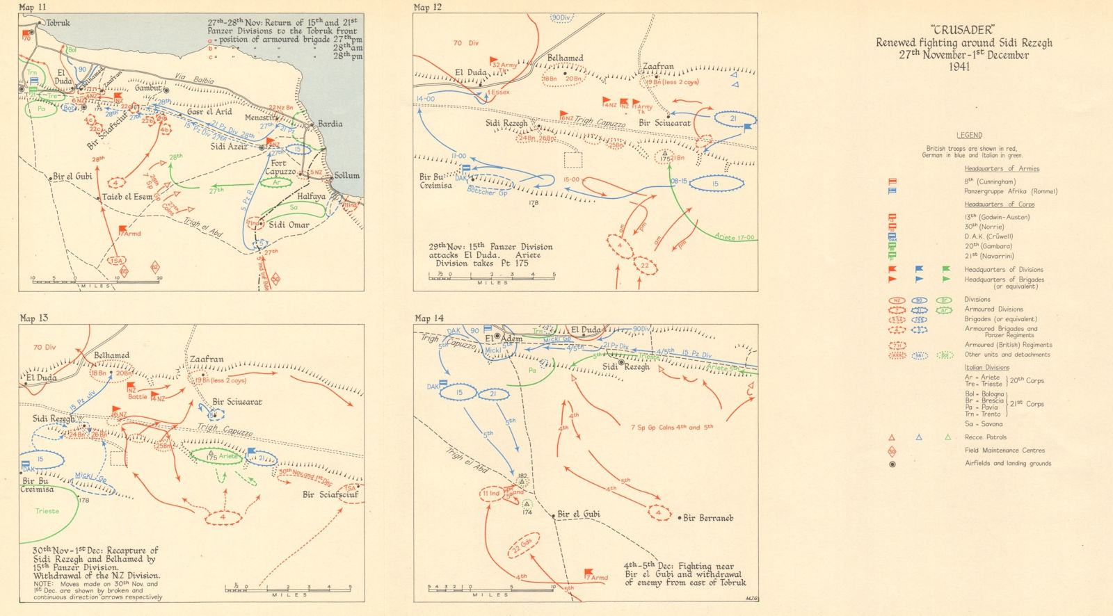 Operation Crusader. Sidi Rezegh 27 Nov-1 Dec 1941. World War 2. Libya 1960 map