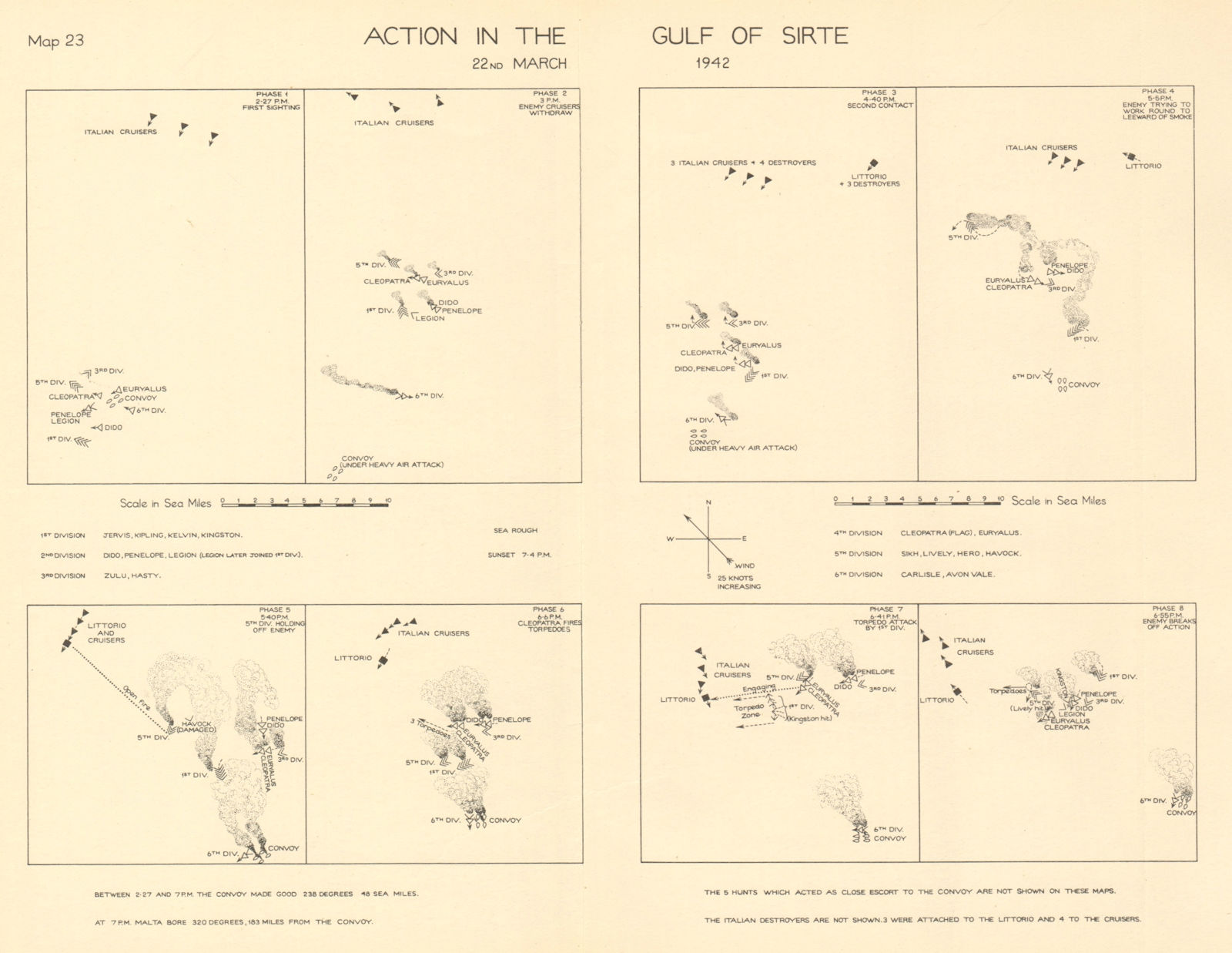 Malta Convoys. 2nd Battle of Sirte 22nd March 1942. World War 2 1960 old map