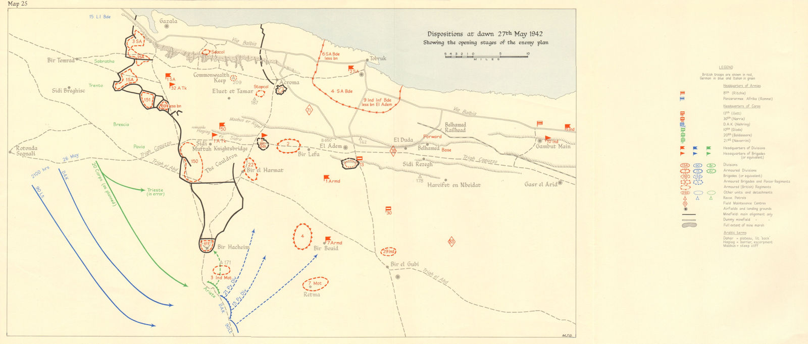 LIBYA. Battle of Gazala. Tobruk. 27 May 1942. North Africa. World War 2 1960 map