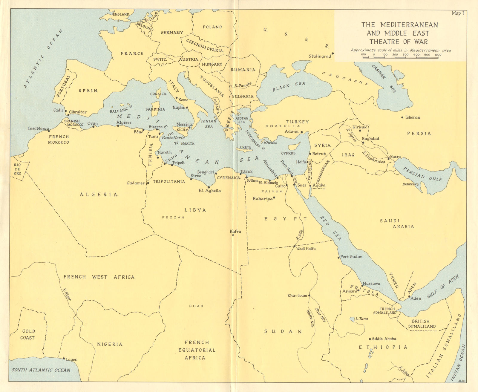 Mediterranean & Middle East Theatre of War. World War 2 1966 old vintage map
