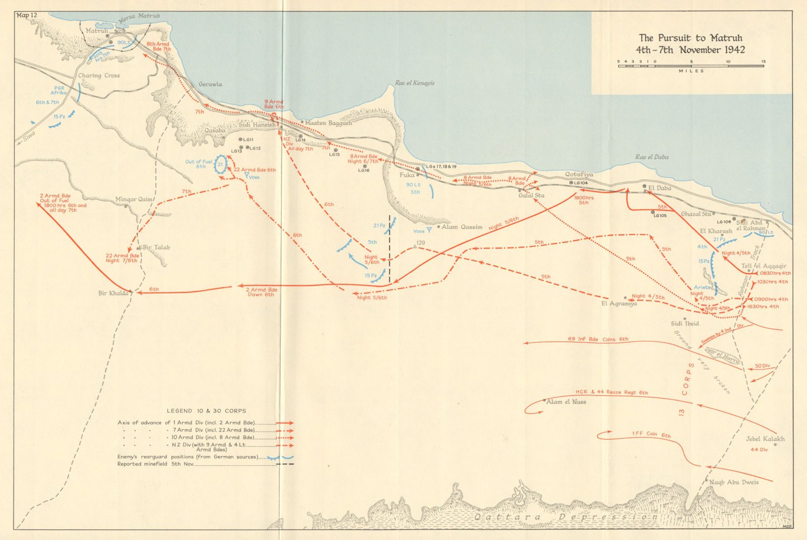 Associate Product Pursuit to Matruh 4-7 November 1942. Egypt. North Africa. World War 2 1966 map