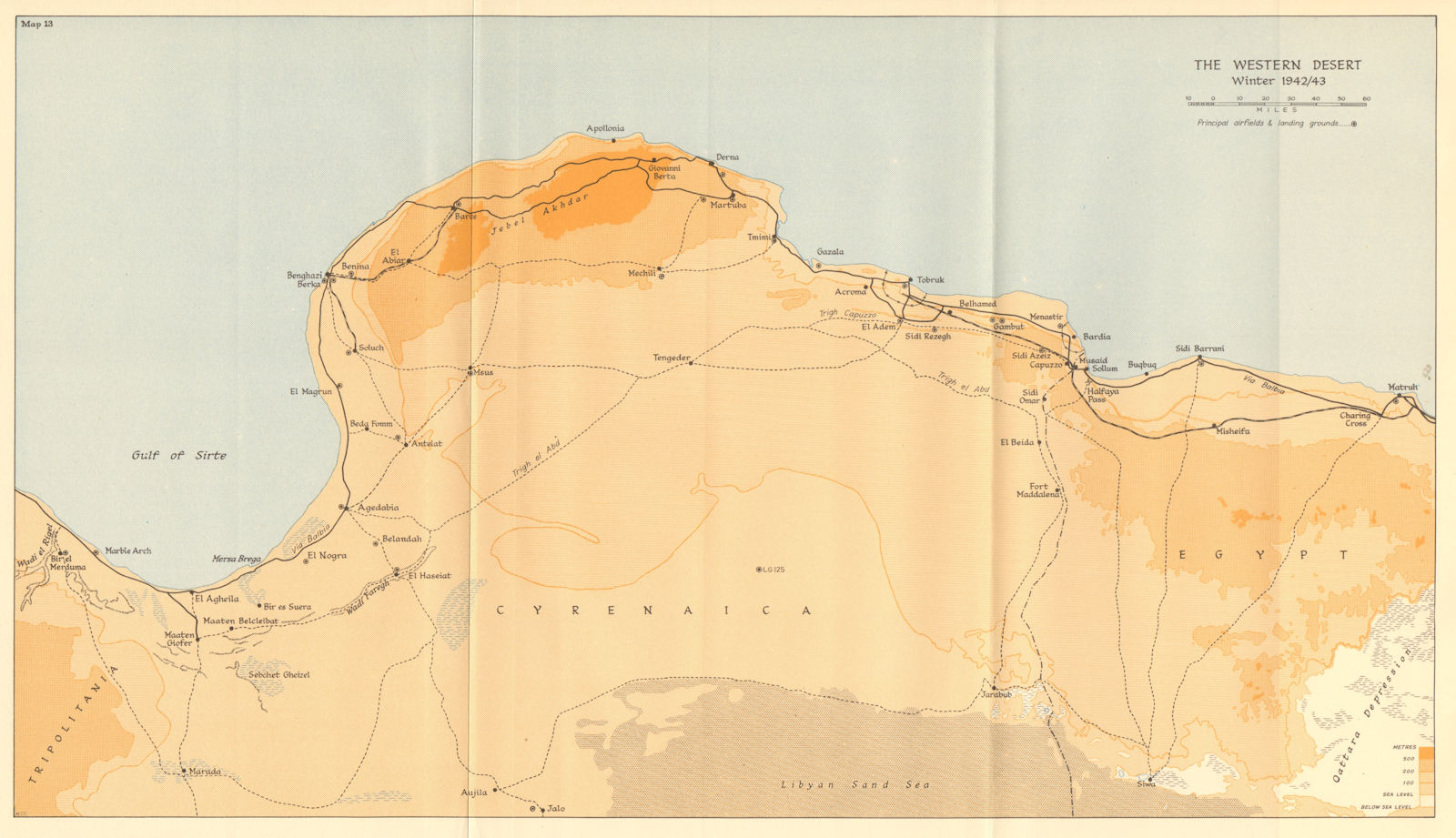 Western Desert Winter 1942/43. Libya. North Africa Campaign World War 2 1966 map