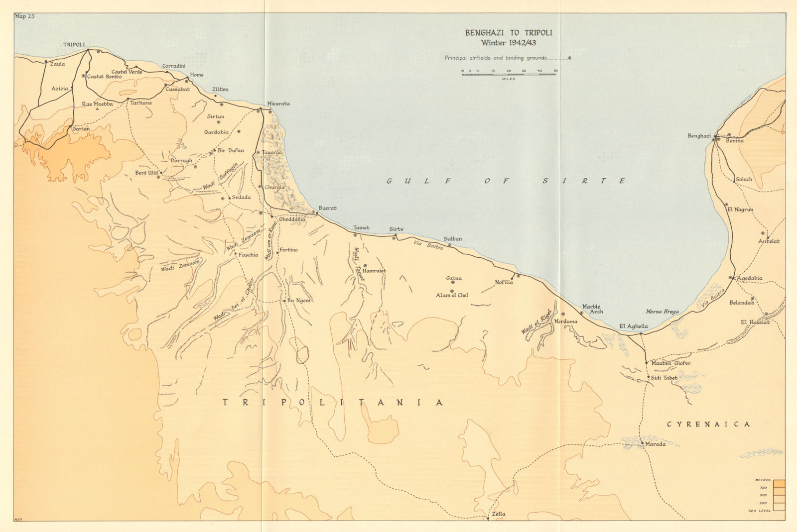 Benghazi to Tripoli Winter 1942/43. World War 2 North Africa Campaign 1966 map