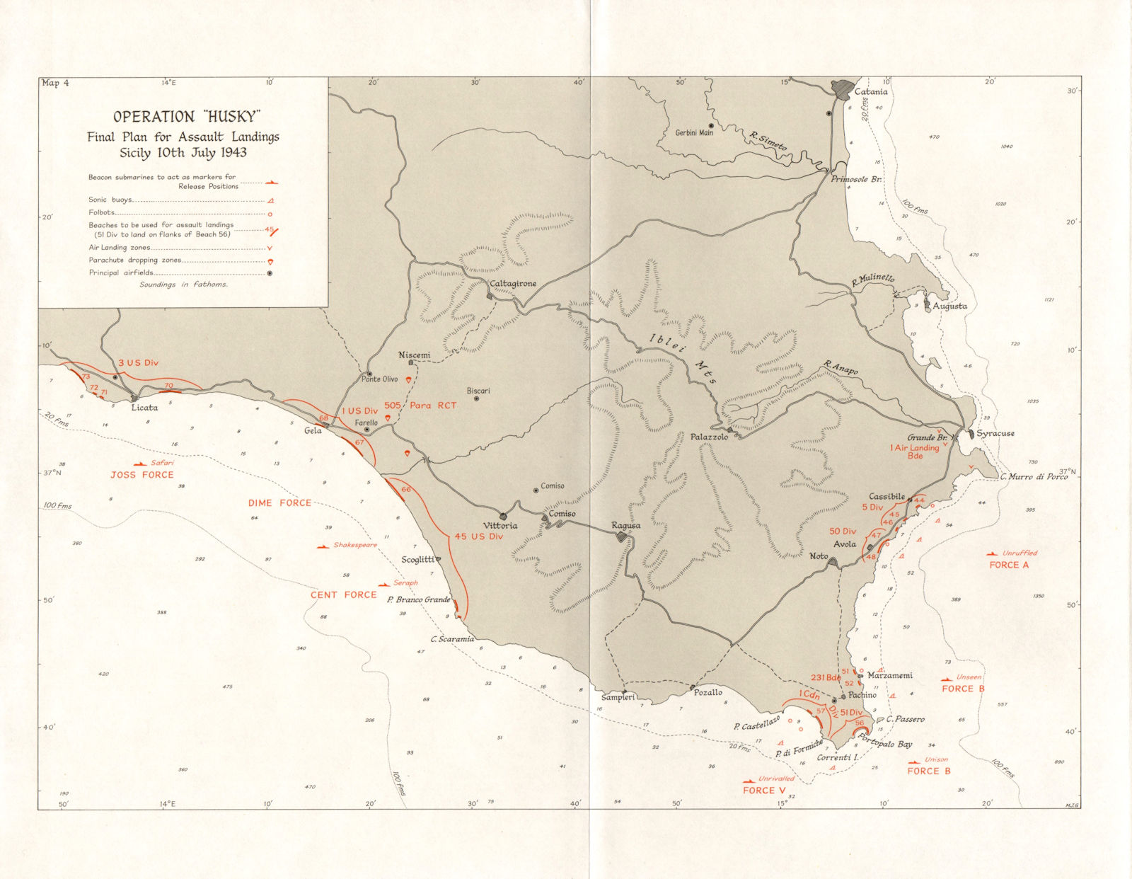 INVASION OF SICILY.Run up Jan-July 1943.Operation Husky Assault Landing 1973 map