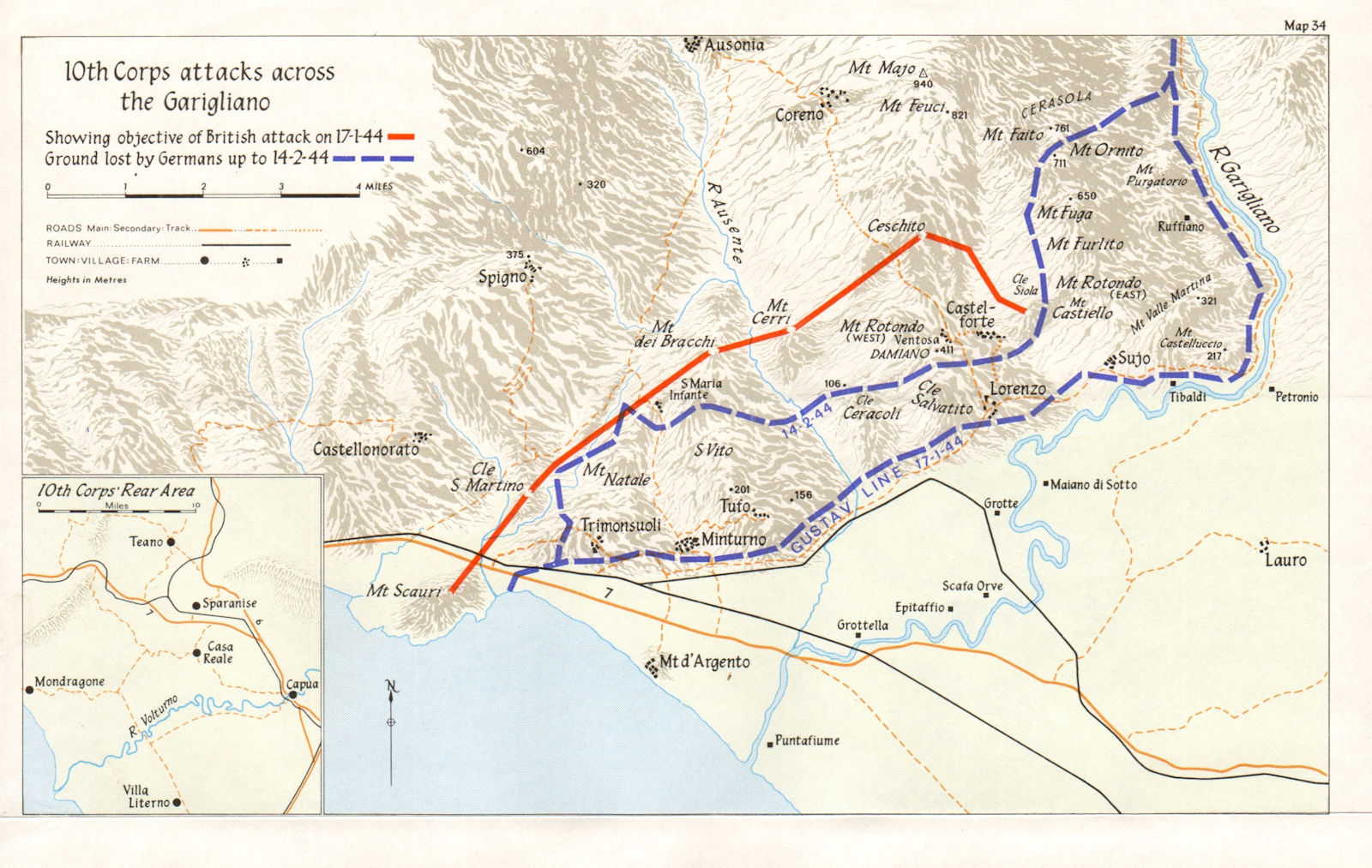 ITALY. Allied operations; Garigliano Rapido west Jan 1944. 10th Corps 1973 map