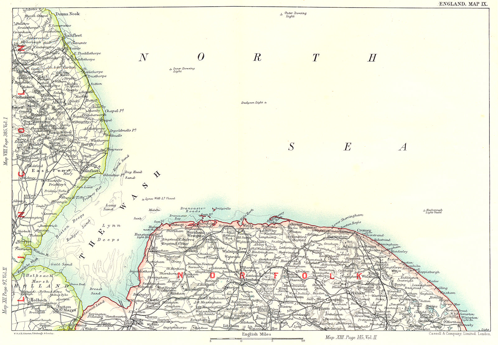 THE WASH. North Norfolk/Lincolnshire coast King's Lynn Burnham Westgate 1893 map