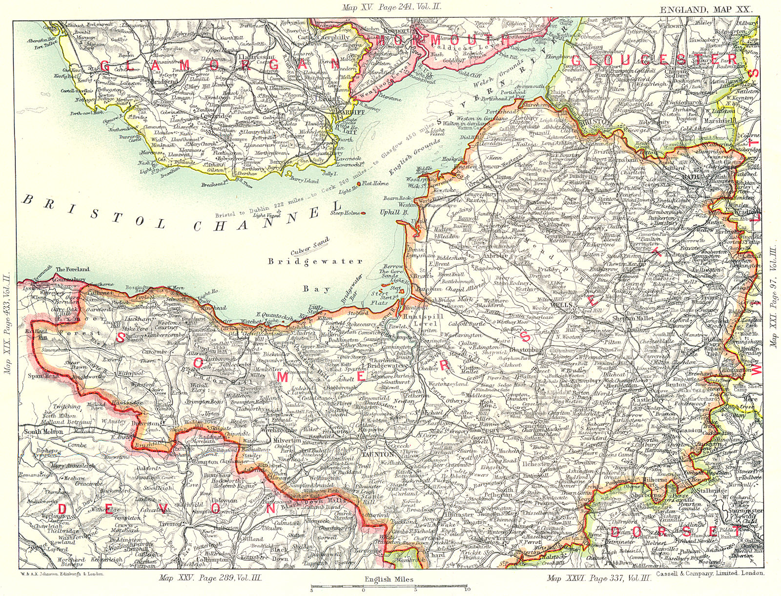 Associate Product SEVERN ESTUARY BRISTOL CHANNEL. Somerset Glamorganshire Bristol Cardiff 1893 map
